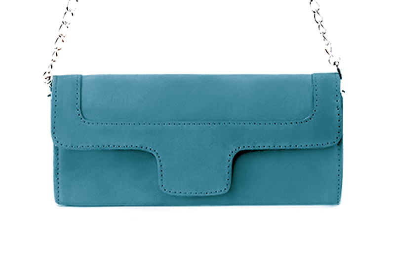 Dress clutch for wedding and parties in peacock blue leather - Profile view